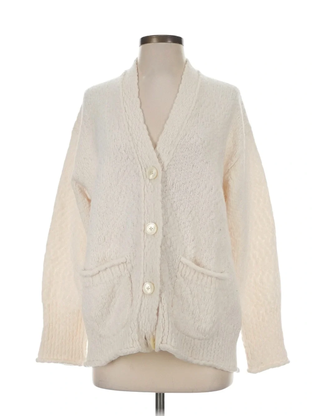 J. Crew Relaxed Cardigan in Textured Yarn Size S Cream Oversized Wool Layering